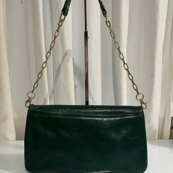 TORY BURCH DARK GREEN CLUTCH WITH GOLD CHAIN - Picture 3 of 14